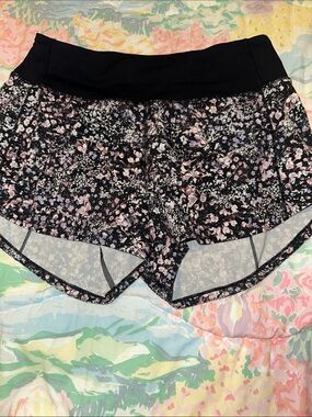 lululemon athletica Black with Pink Floral Print Running Shorts